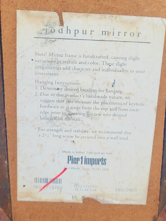 Pier 1 Imports Jodhpur Hand Carved Wood Wall Mirror Rustic Boho India - Picture 9 of 9